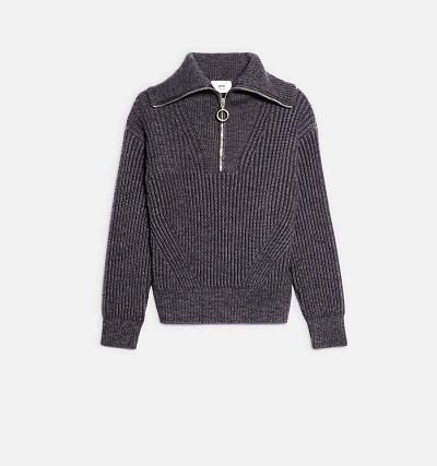 AMI PARIS Zipped Collar Ribbed Jumper Sweaters Grey | ami_CA395